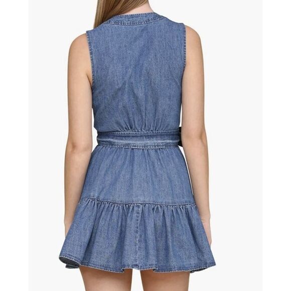 NWT Avec Les Filles Anthropologie Tie Waist Wrap Denim Mini Dress Size 2 $158 - Picture 3 of 11